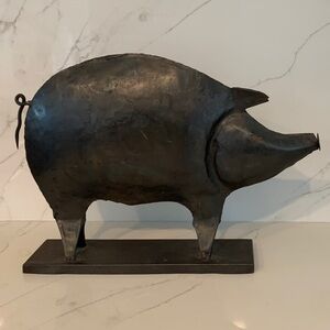 Rustic Black/Bronze  Metal Pig Folk Art Sculpture- 13 1/4” wide by 12 1/2” tall
